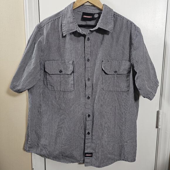 Dickies Short Sleeved Hickory Striped Button Shirt Men’s Sz 3XL Train Conductor - Picture 1 of 6